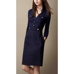 BURBERRY BRIT Wool Heritage Shirt Dress Navy Blue Size 4 EUC